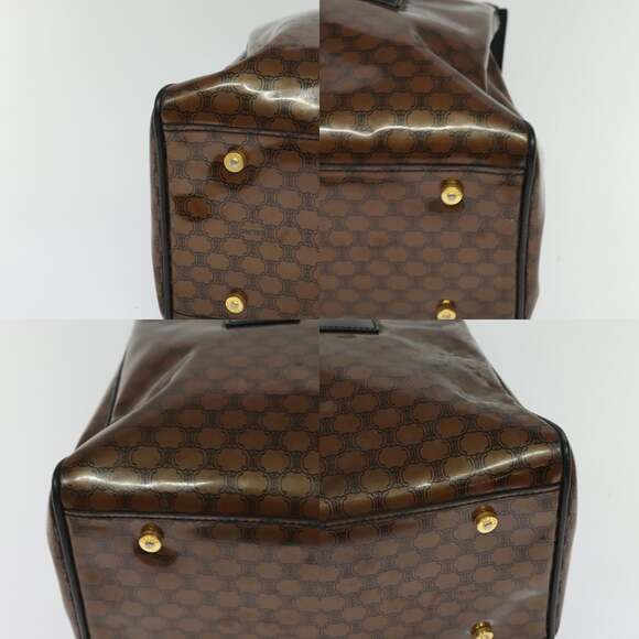 CELINE Macadam Canvas Hand Bag Enamel Brown Gold - Picture 10 of 12